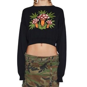 Current Mood Sweater Cropped S M Grow Your Own Way Mushrooms & Weeds Dolls Kill